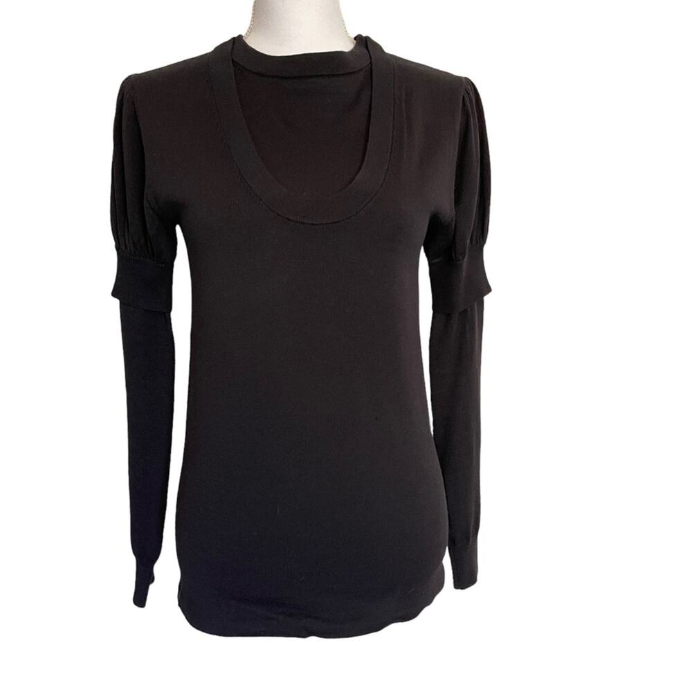 Proenza Schouler Black Merino Wool Layered Look Crewneck Sweater Small